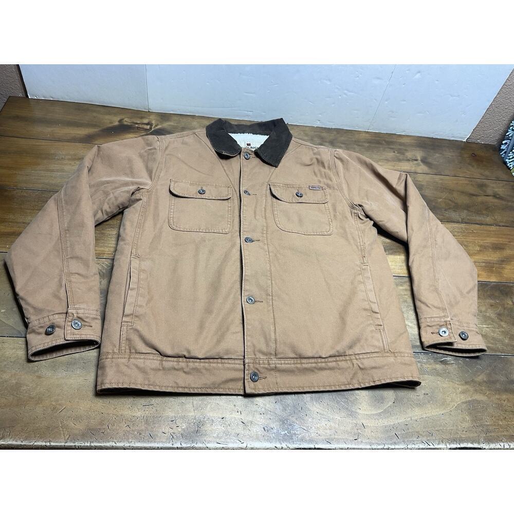 Woolrich Canvas Sherpa Lined Trucker Chore Work Jacket Brown Size Medium